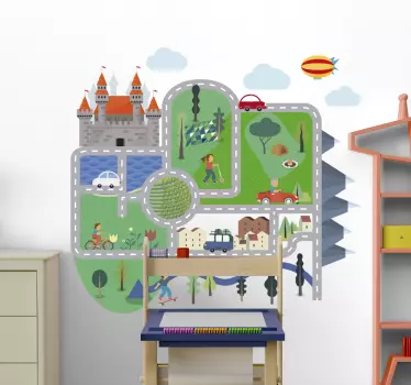Vinilo pared infantil escena de castillo lúdico - TenVinilo