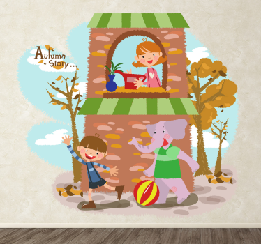 Vinilo infantil escena de juego en otoño - TenVinilo