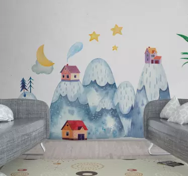 Vinilo pared infantil escena de montaña caprichosa - TenVinilo