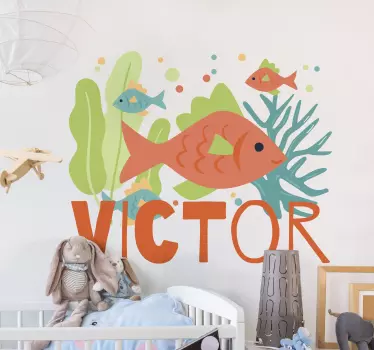 Vinilo pared infantil escena de peces coloridos - TenVinilo