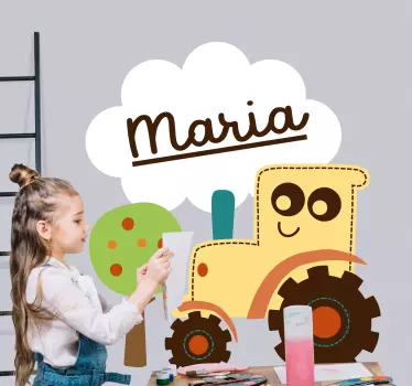 Vinilo pared infantil escena de tractores felices - TenVinilo
