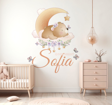 Vinilo habitación bebé oso y luna con nombre - TenVinilo