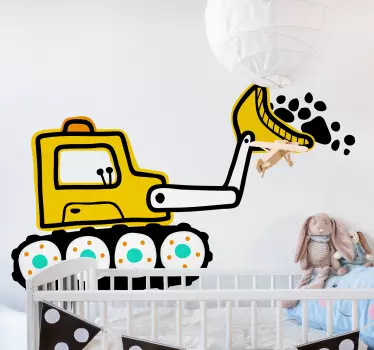Vinilo pared infantil excavadora amarilla linda - TenVinilo