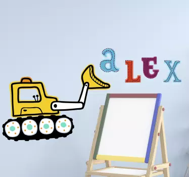 Vinilo pared infantil excavadora con nombre - TenVinilo