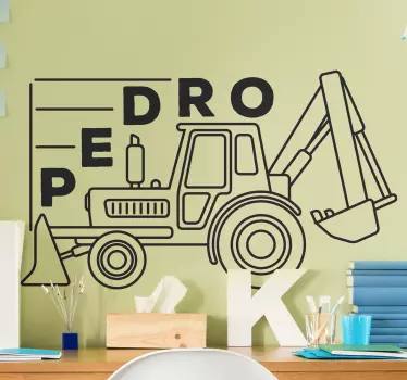 Vinilo pared infantil excavadora diseño personalizado - TenVinilo