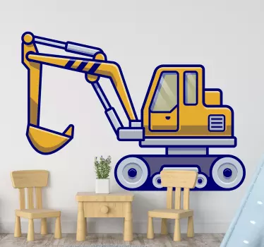Vinilo pared infantil excavadora vehículo de construcción - TenVinilo
