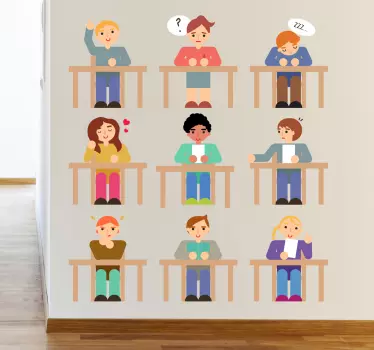 Vinilo pared infantil expresiones de personajes escolares - TenVinilo