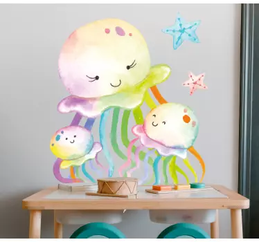 Vinilo pared infantil familia de medusas adorables - TenVinilo
