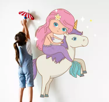Vinilo pared infantil fantasía de sirenas y unicornios - TenVinilo