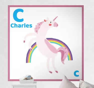 Vinilo pared infantil fantasía de unicornio adorable - TenVinilo