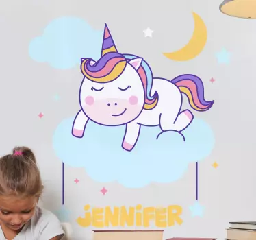 Vinilo pared infantil fantasía de unicornio personalizada - TenVinilo