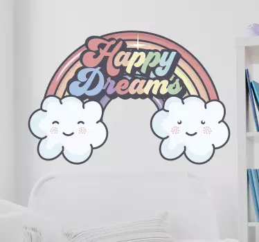 Vinilo pared infantil felices sueños nubes arcoiris - TenVinilo