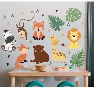 Vinilo pared infantil figuras de animales coloridos - TenVinilo