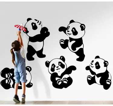 Vinilo pared infantil figuras de panda caprichosas - TenVinilo