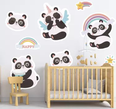 Vinilo pared infantil figuras de panda encantador - TenVinilo