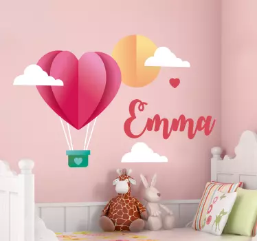 Vinilo pared infantil globo aerostático de corazón - TenVinilo