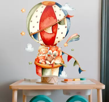 Vinilo pared infantil globo aerostático vibrante - TenVinilo