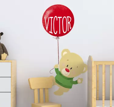 Vinilo pared infantil globo de oso alegre - TenVinilo