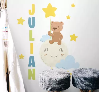 Vinilo pared infantil globo de oso personalizado - TenVinilo