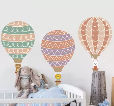 Vinilo pared infantil globos aerostáticos de colores - TenVinilo