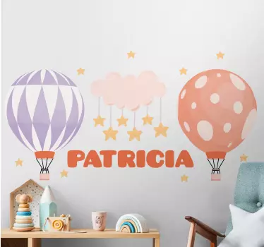 Vinilo pared infantil globos de aire coloridos con nombre - TenVinilo