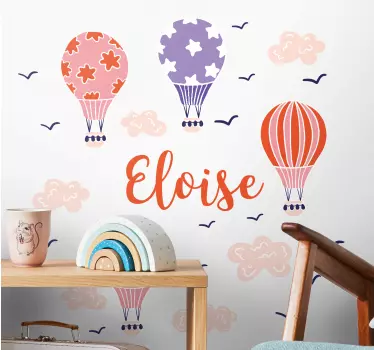 Vinilo pared infantil globos vibrantes con nombre - TenVinilo