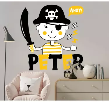 Vinilo pared infantil gráfico de personaje pirata - TenVinilo