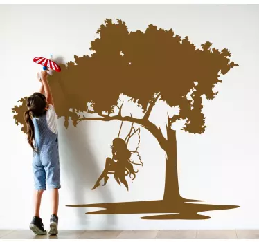 Vinilo pared infantil hada en columpio - TenVinilo