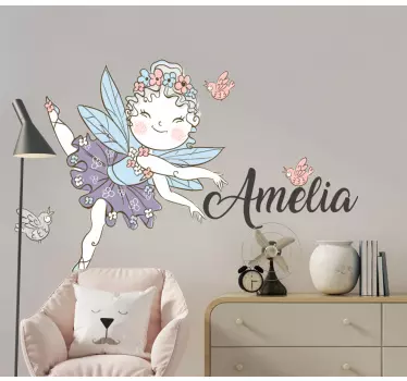 Vinilo pared infantil hada encantada con mariposas - TenVinilo