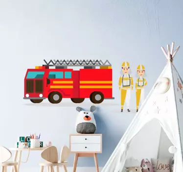 Vinilo pared infantil héroes de los camiones de bomberos - TenVinilo