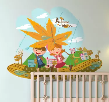 Vinilo pared infantil historia de otoño niños - TenVinilo