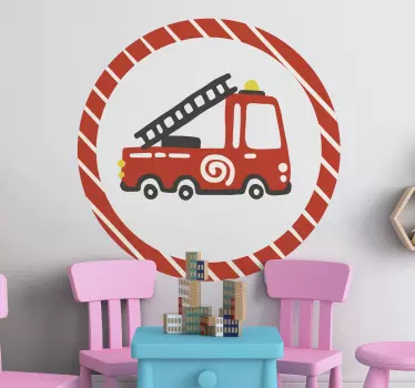 Vinilo pared infantil ilustración de camión de bomberos - TenVinilo