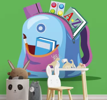 Vinilo pared infantil ilustración de mochila colorida - TenVinilo