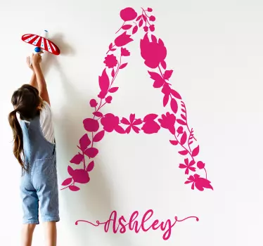 Vinilo pared infantil inicial floral personalizada - TenVinilo