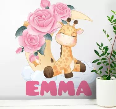 Vinilo pared infantil jirafa con flores - TenVinilo