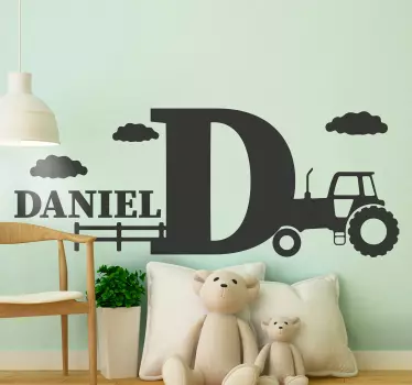 Vinilo pared infantil letra de tractor personalizada - TenVinilo