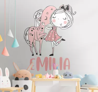 Vinilo infantil niña con pony y nombre - TenVinilo