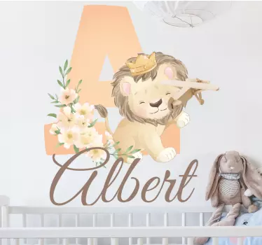 Vinilo pared infantil león floral con nombre - TenVinilo
