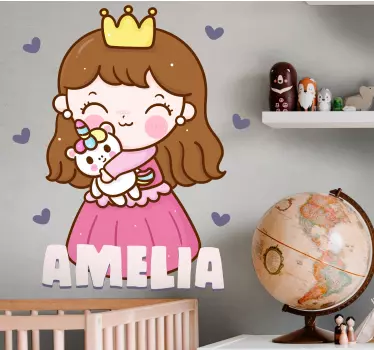 Vinilo pared infantil ilustración de princesa personalizada - TenVinilo