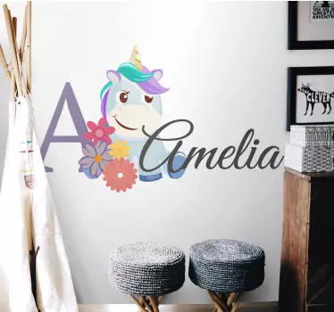 Vinilo habitación bebé unicornio con nombre - TenVinilo