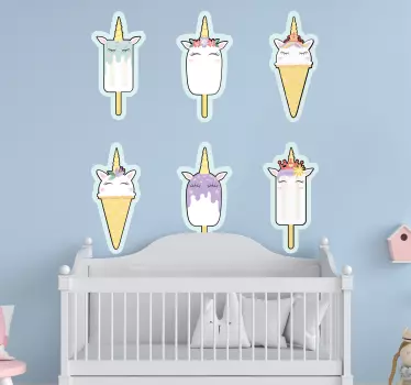 Vinilo pared infantil unicornios de helado - TenVinilo
