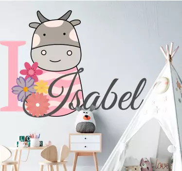 Vinilo habitación bebé vaca bebé con nombre - TenVinilo