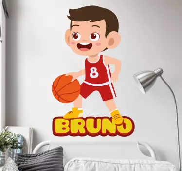 Vinilo pared infantil lindo jugador de baloncesto - TenVinilo