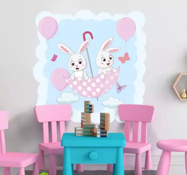 Vinilo pared infantil lindo paraguas de conejito - TenVinilo