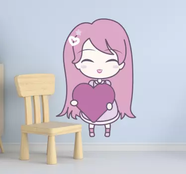 Vinilo pared infantil lindo personaje abrazando un corazón - TenVinilo