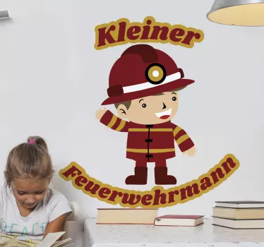 Vinilo pared infantil lindo personaje de bombero - TenVinilo
