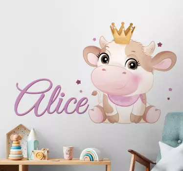 Vinilo pared infantil vaca rosa con nombre - TenVinilo
