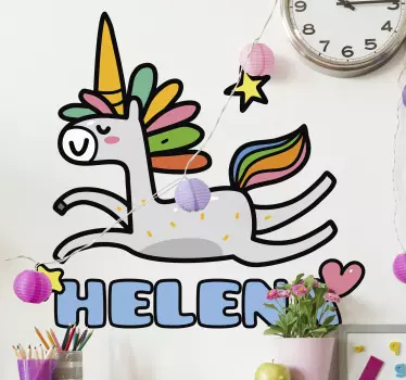 Vinilo pared infantil lindo unicornio corriendo - TenVinilo