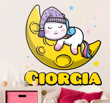 Vinilo pared infantil lindo unicornio durmiendo - TenVinilo