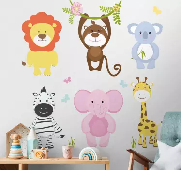 Vinilo pared infantil lindos amigos animales - TenVinilo
